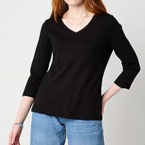 (Lot of 4) New St John's Bay Black 3/4 Sleeve V-Neck Top